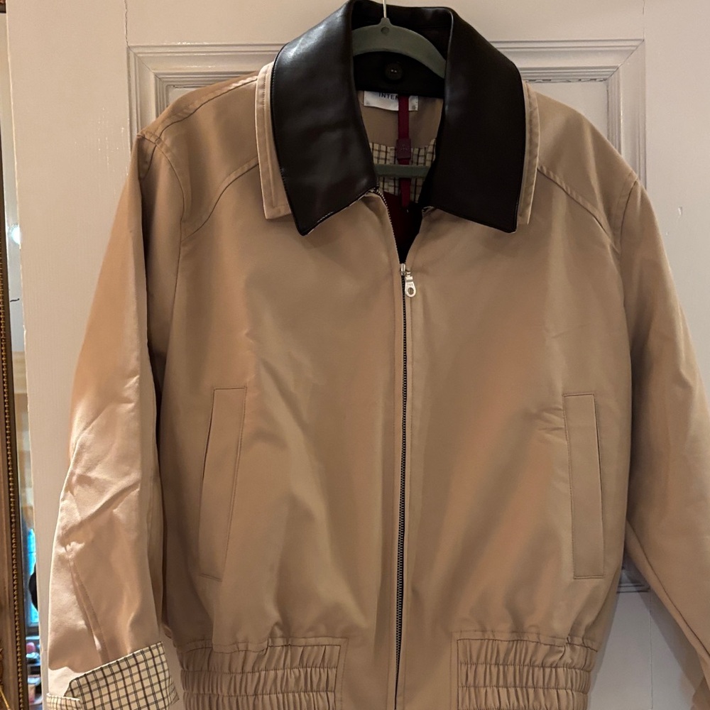 Atorie Tan Bomber Jacket with Dark Brown Collar